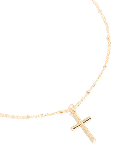 Gold Classic Cross Ball Chain Necklace