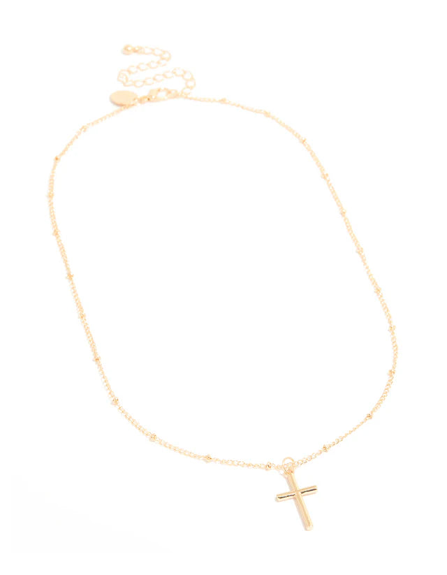 Gold Classic Cross Ball Chain Necklace