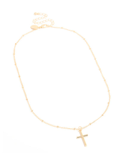 Gold Classic Cross Ball Chain Necklace